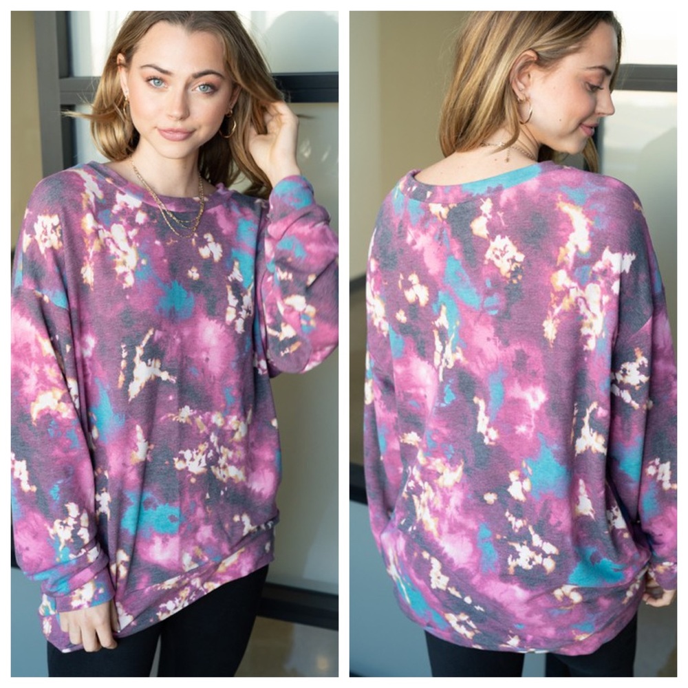 Last1️⃣ Bright Fall Tie Dye Slouchy Top Oversized Lightweight Women’s Tops - Picture 4 of 8
